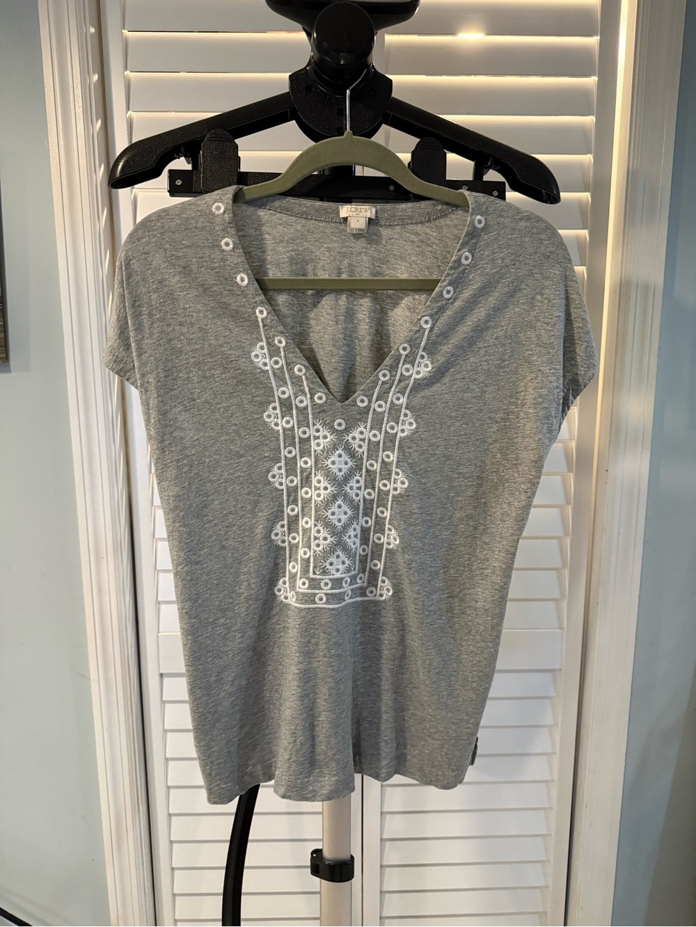 J Crew, Lightweight Grey Embroidered V-Neck Women's Top